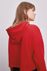 MADEINAM. Red heart cropped hoodies. Red hoodie with black heart. Cropped red hoodie with black heart embroidery.