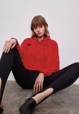 MADEINAM. Red heart cropped hoodies. Red hoodie with black heart. Cropped red hoodie with black heart embroidery.