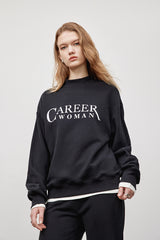 MADEINAM. Career Women front slogan sweat shirt. Track suit. Top and Bottom. Rib knit collar. Side Pockets. Straight leg cut. Down string tie. Hailey Bieber Style. Athflow.  Available in size XS, S, M, L.