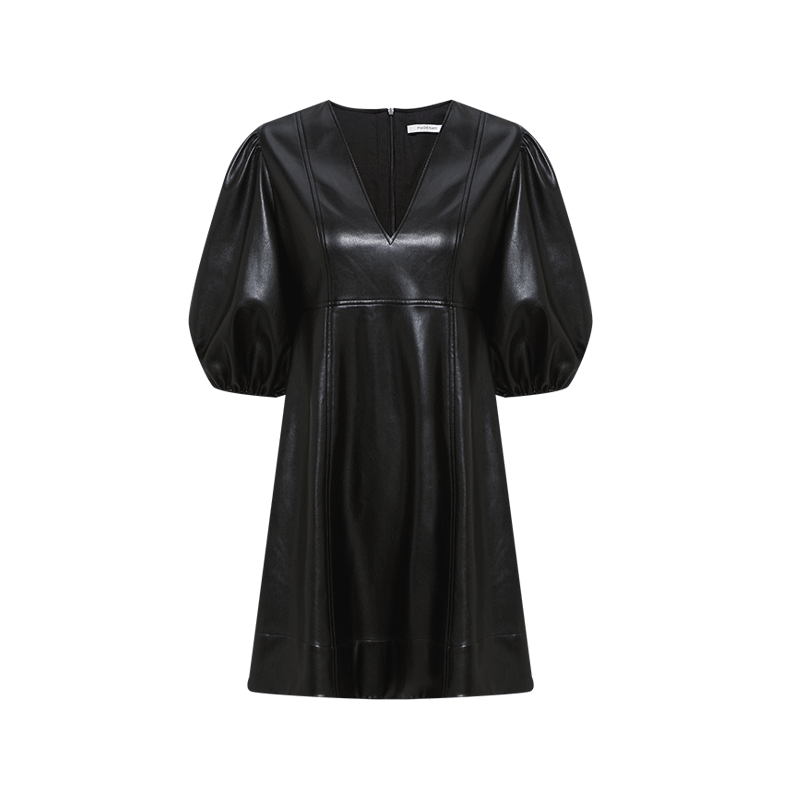 Ballon Sleeve Faux Leather Mini Dress