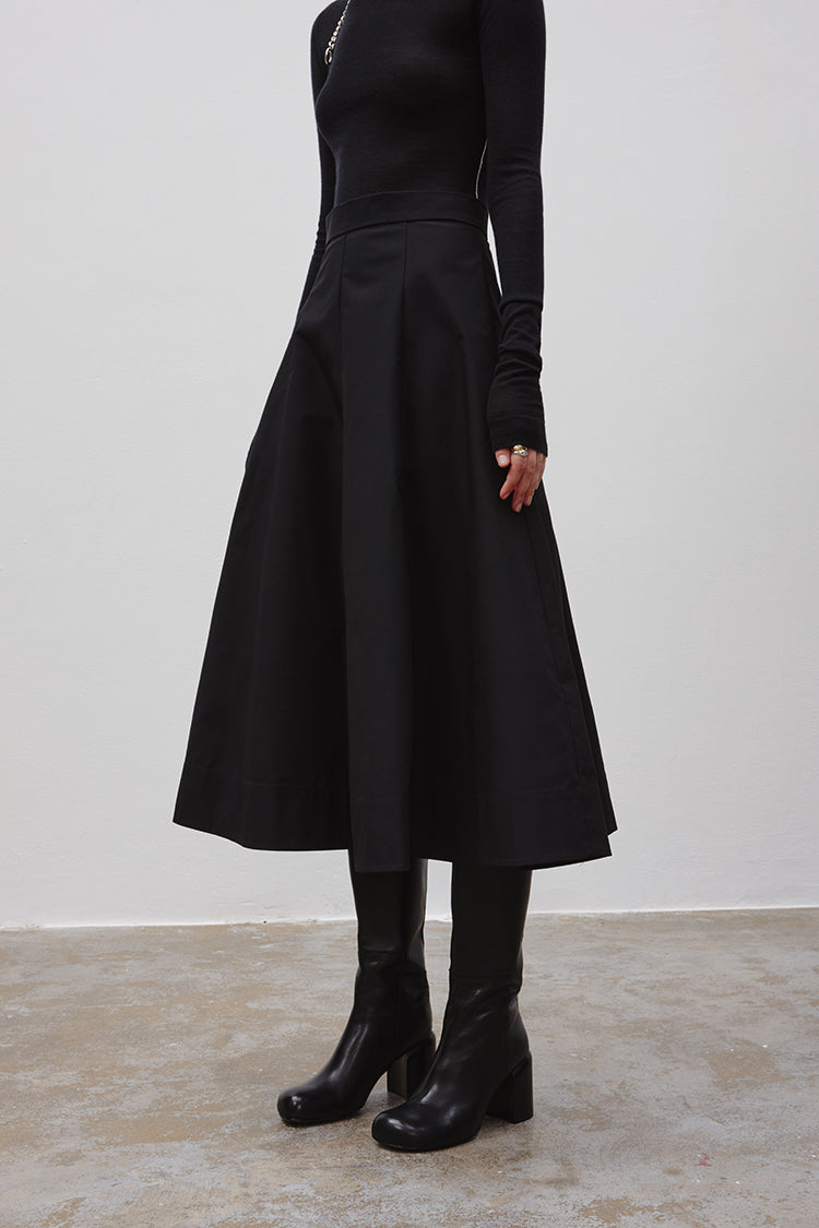 Black A-Line Skirt With Monogram Trim - Ready to Wear